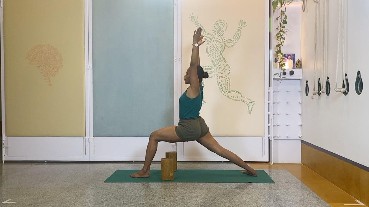 Progressions from Virabhadrasana1 to Twists, Abdominals and Inversions: Parivrtta parsvakonasana, Eka pada setubandha sarvangasana - Image 10